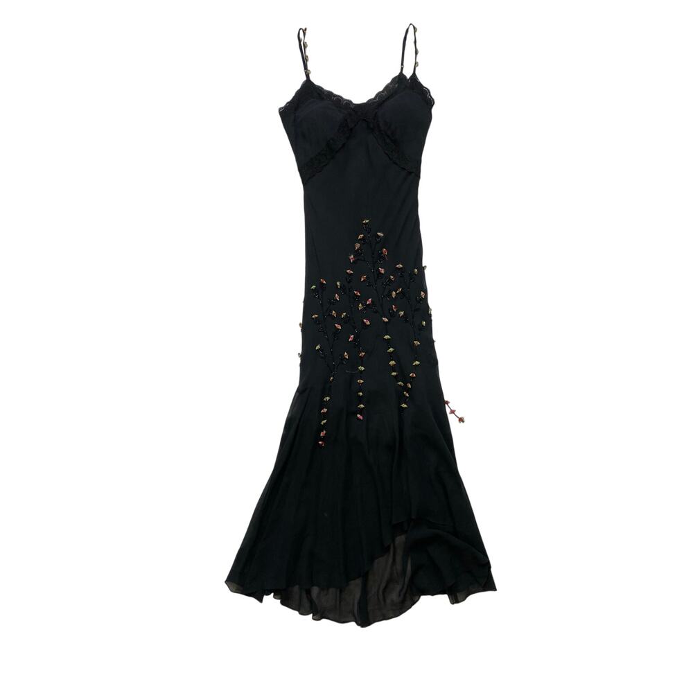Sue Wong Silk Strappy Long Dress with Beading / Rosettes